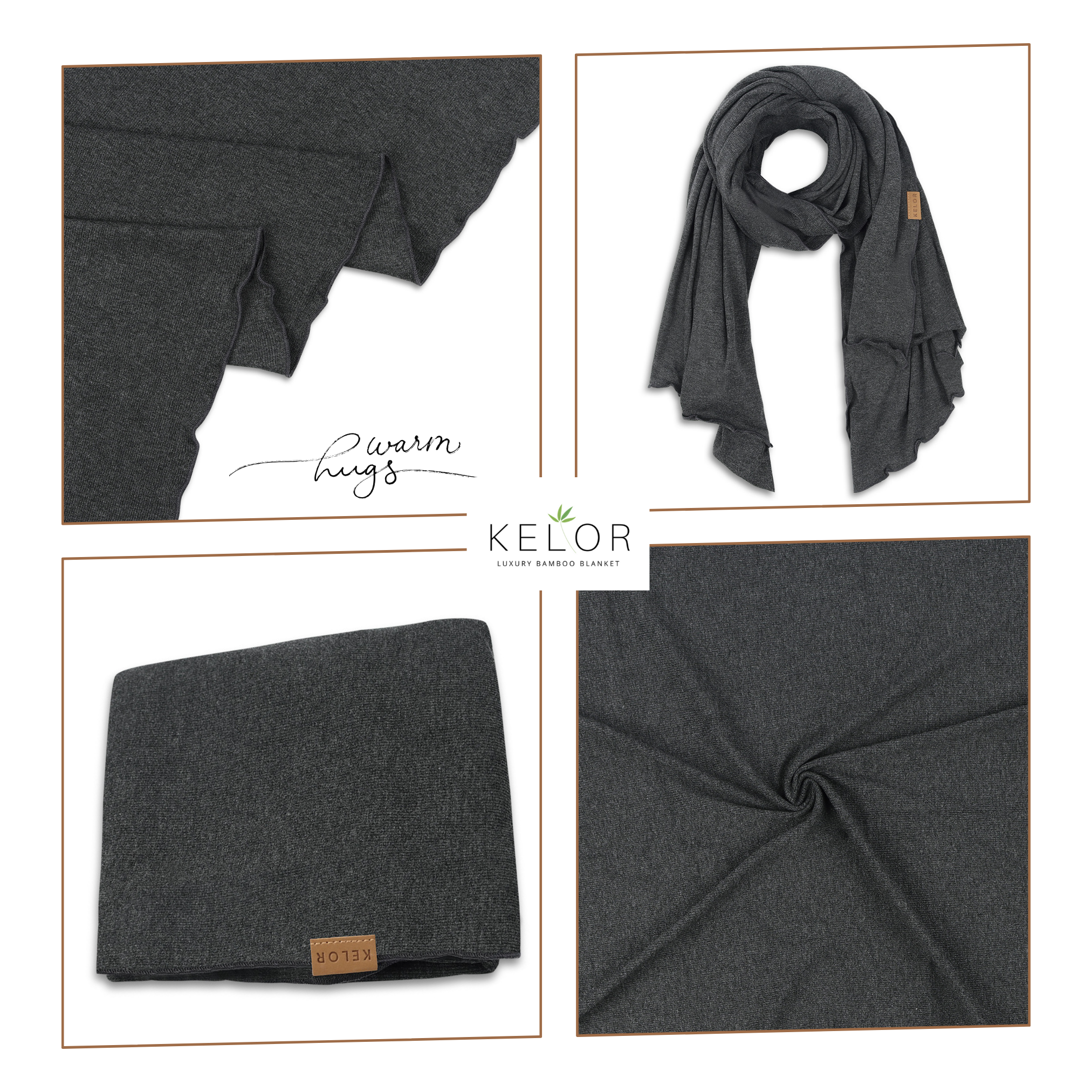 KELOR Luxury Bamboo Scarf Wrap - Charcoal Gray