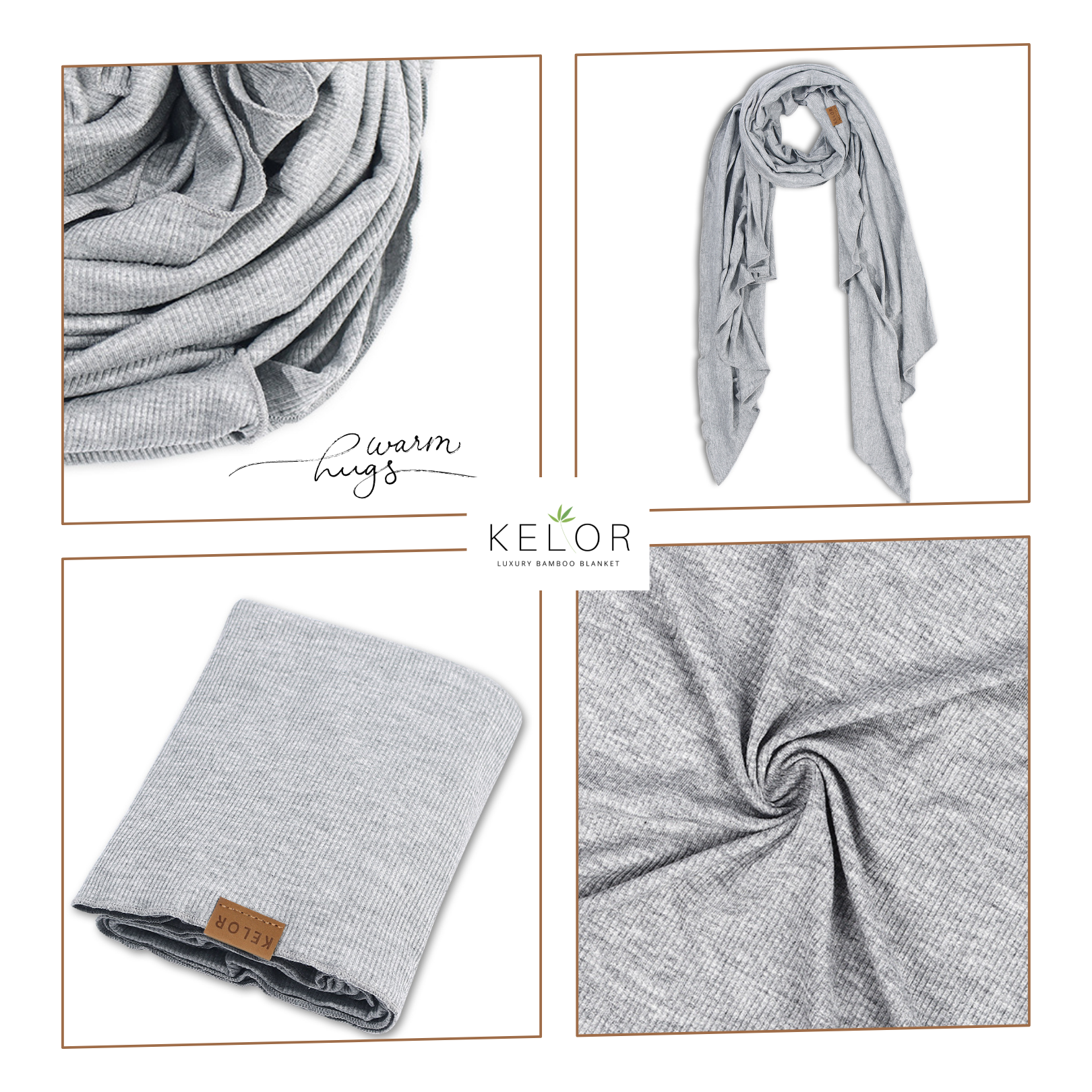 KELOR Luxury Bamboo Scarf Wrap - Weathered Ash Gray