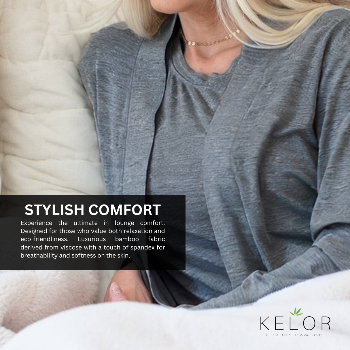 KELOR Luxury 3 Piece Pajama/Lounge Set - Charcoal Gray