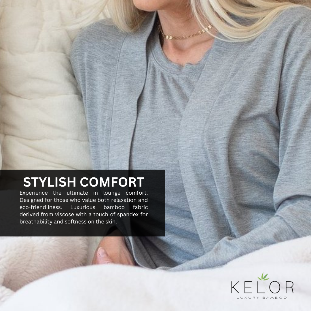 KELOR Luxury 3 Piece Pajama/Lounge Set - Ash Gray