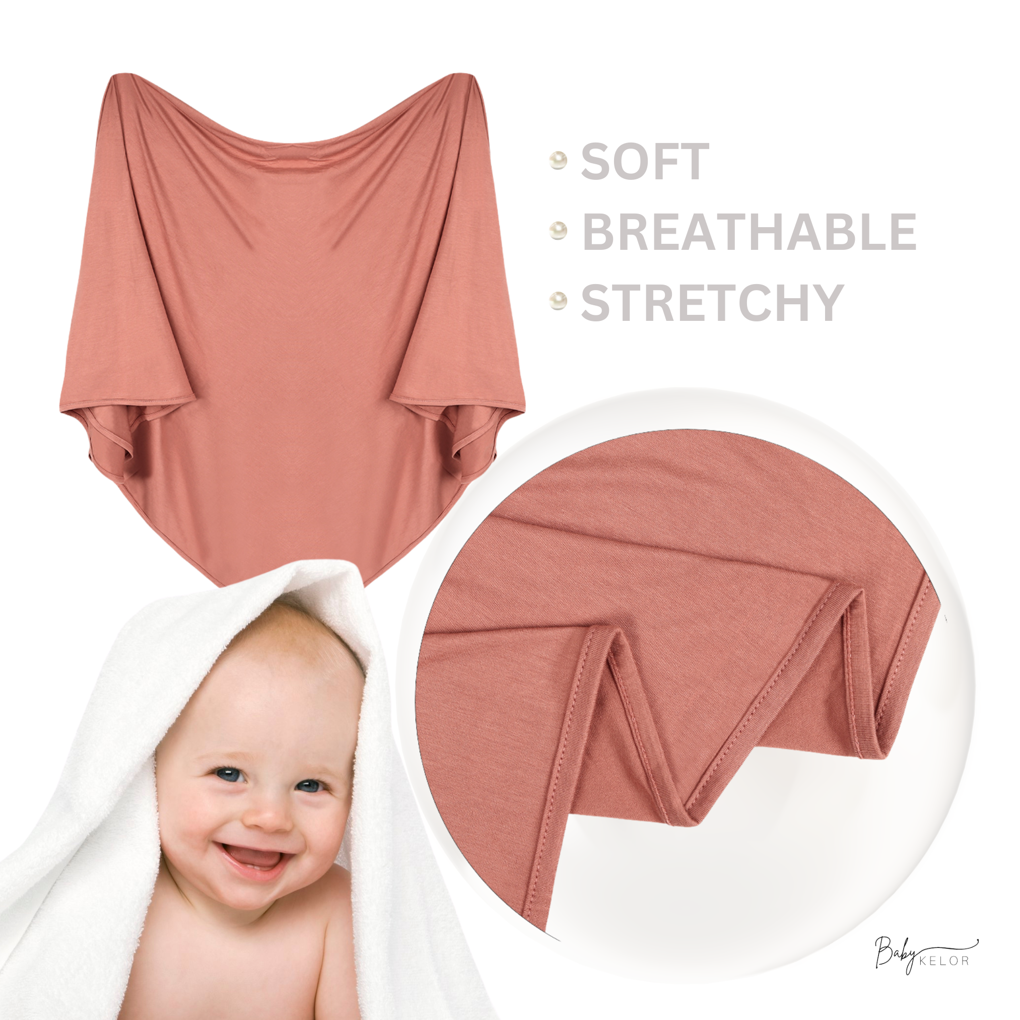 KELOR Luxury Baby Bamboo Swaddle Blanket - Blush - Smooth