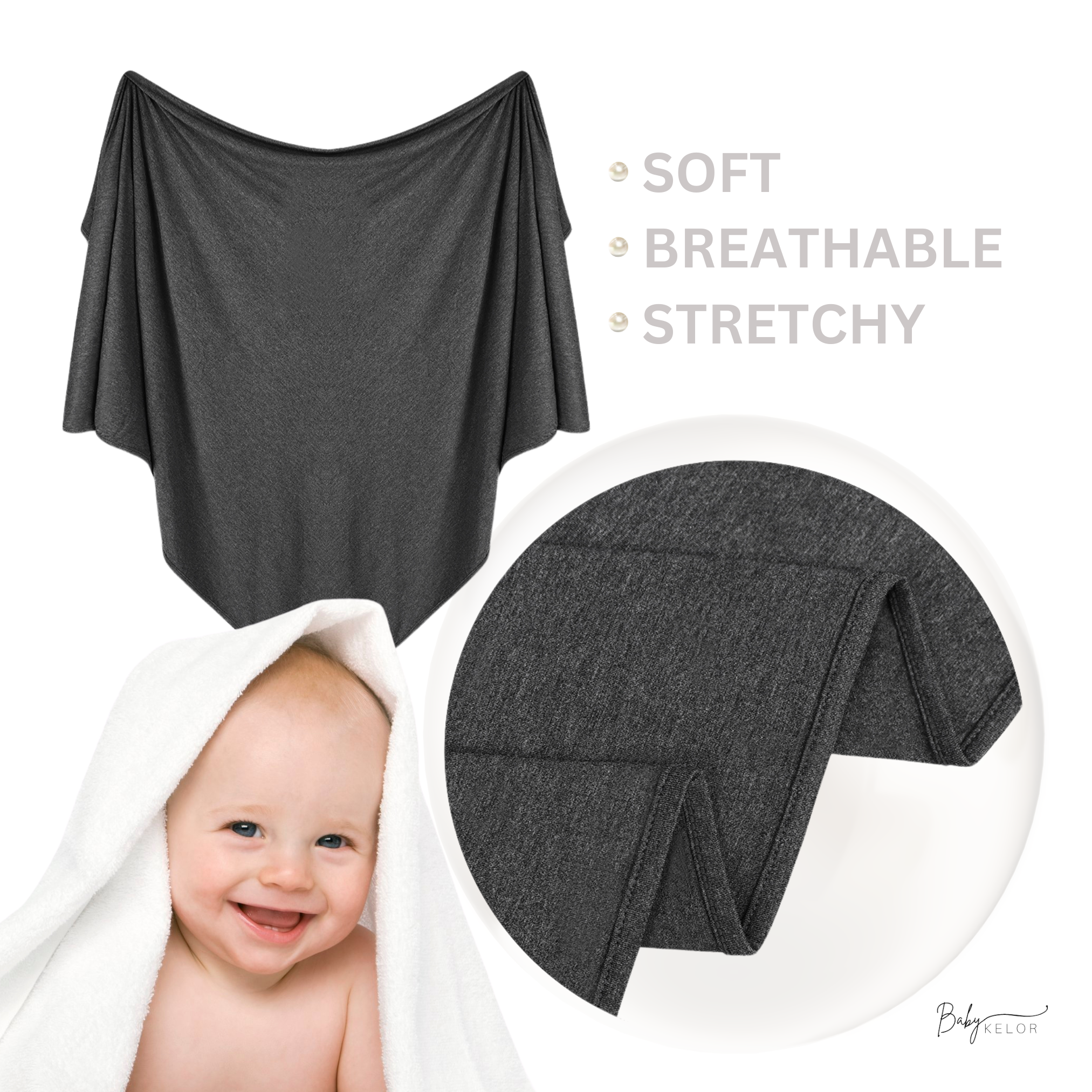 KELOR - Luxury Baby Bamboo Swaddle Blanket - Charcoal Gray - Smooth