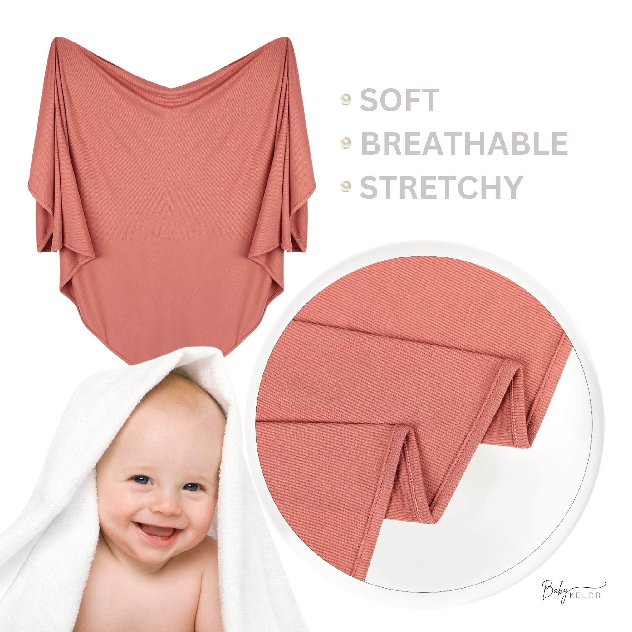 KELOR Luxury Baby Bamboo Swaddle Blanket - Blush - Ribbed