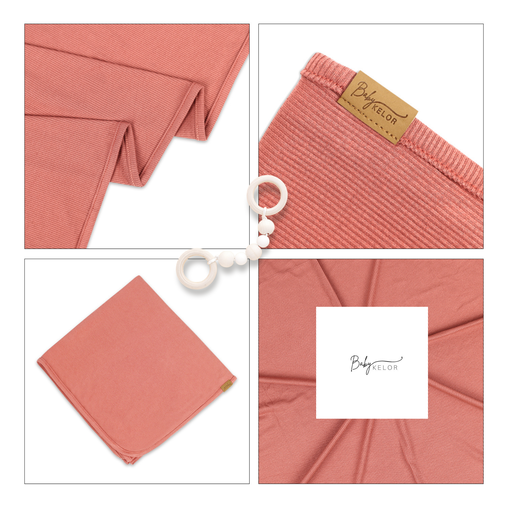 KELOR Luxury Baby Bamboo Swaddle Blanket - Blush - Ribbed