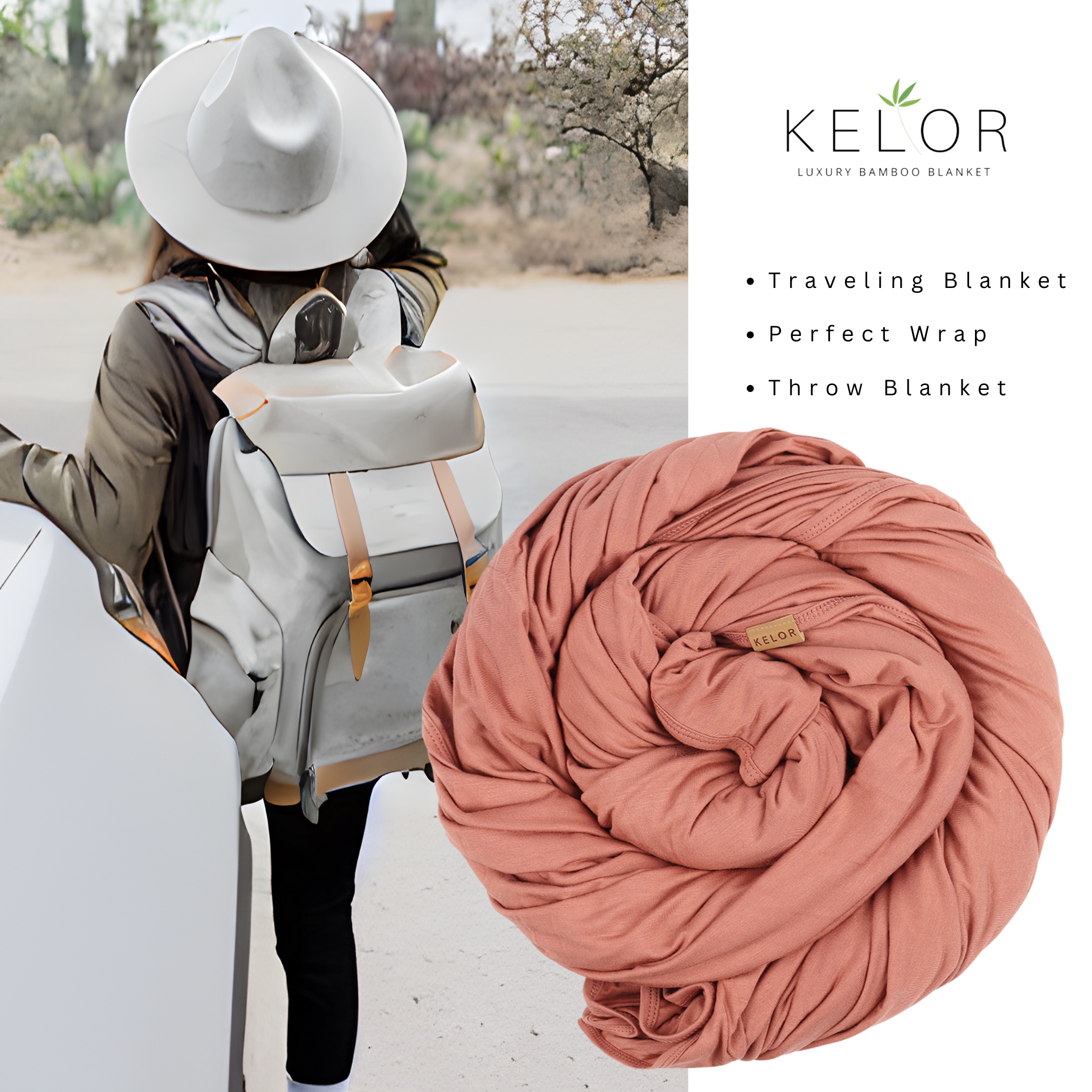 Luxury Bamboo Wrap Blanket - Travel Single Sided - Blush