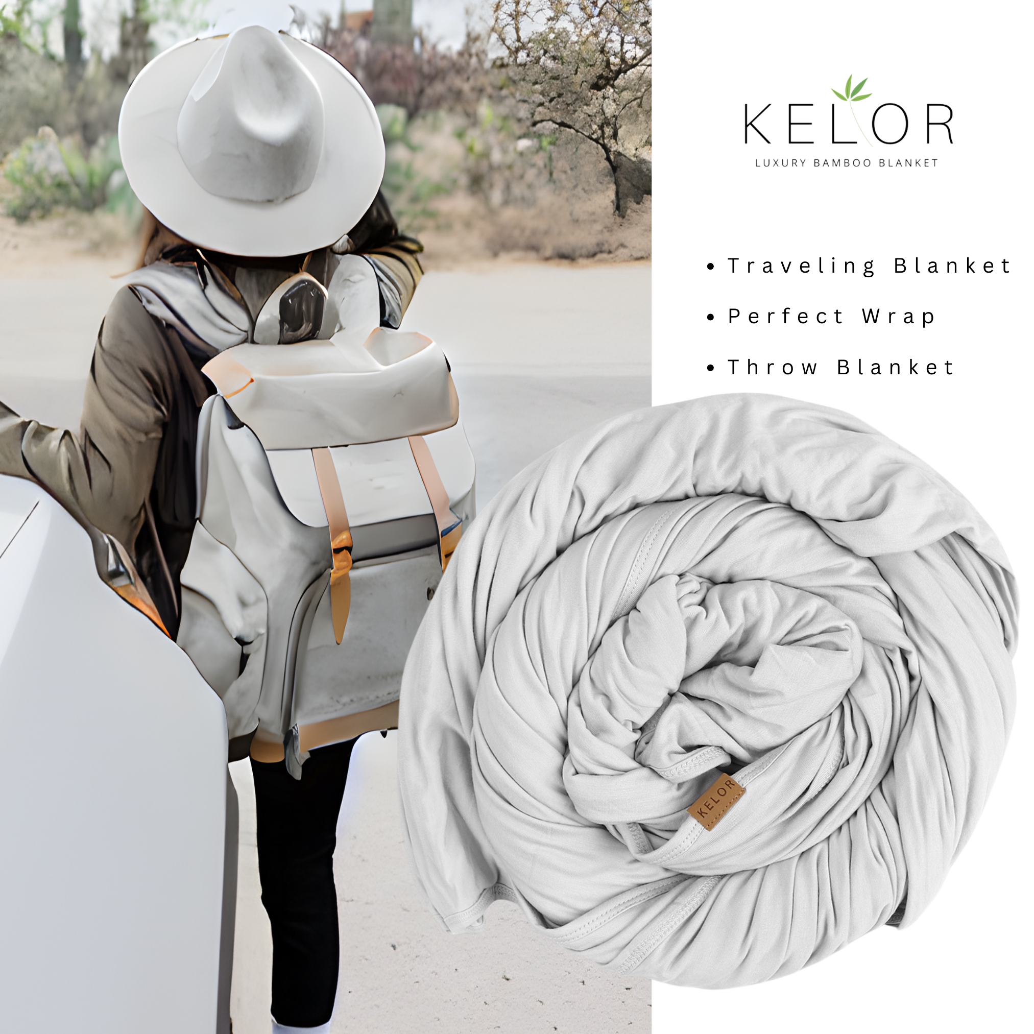 KELOR Luxus-Wickeldecke Aus Bambus-Viskose – Doppelseitig Warm Stone, 170x140 Cm, Weich & Atmungsaktiv