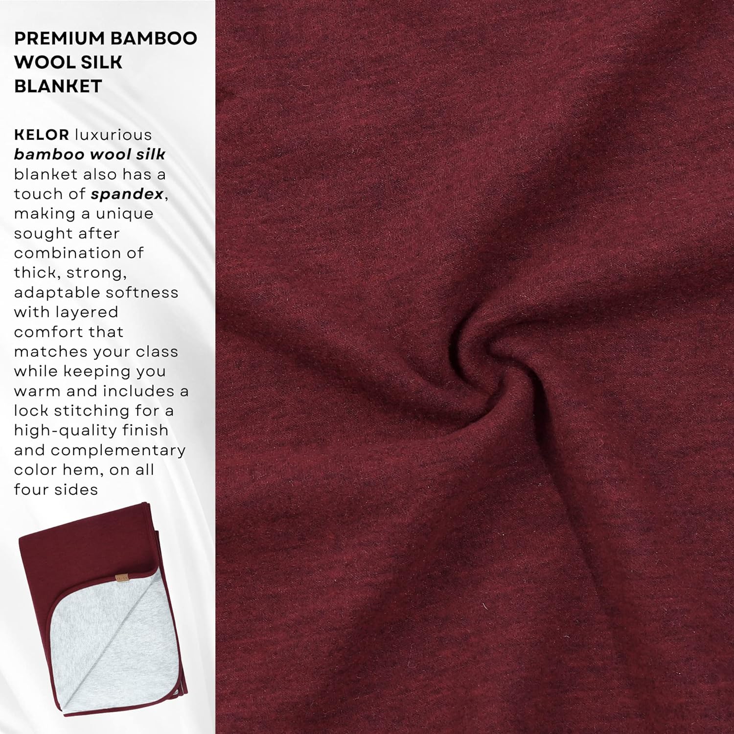 KELOR - Luxury Family Size Bamboo Wool Silk Blanket - Pomegranate Twist