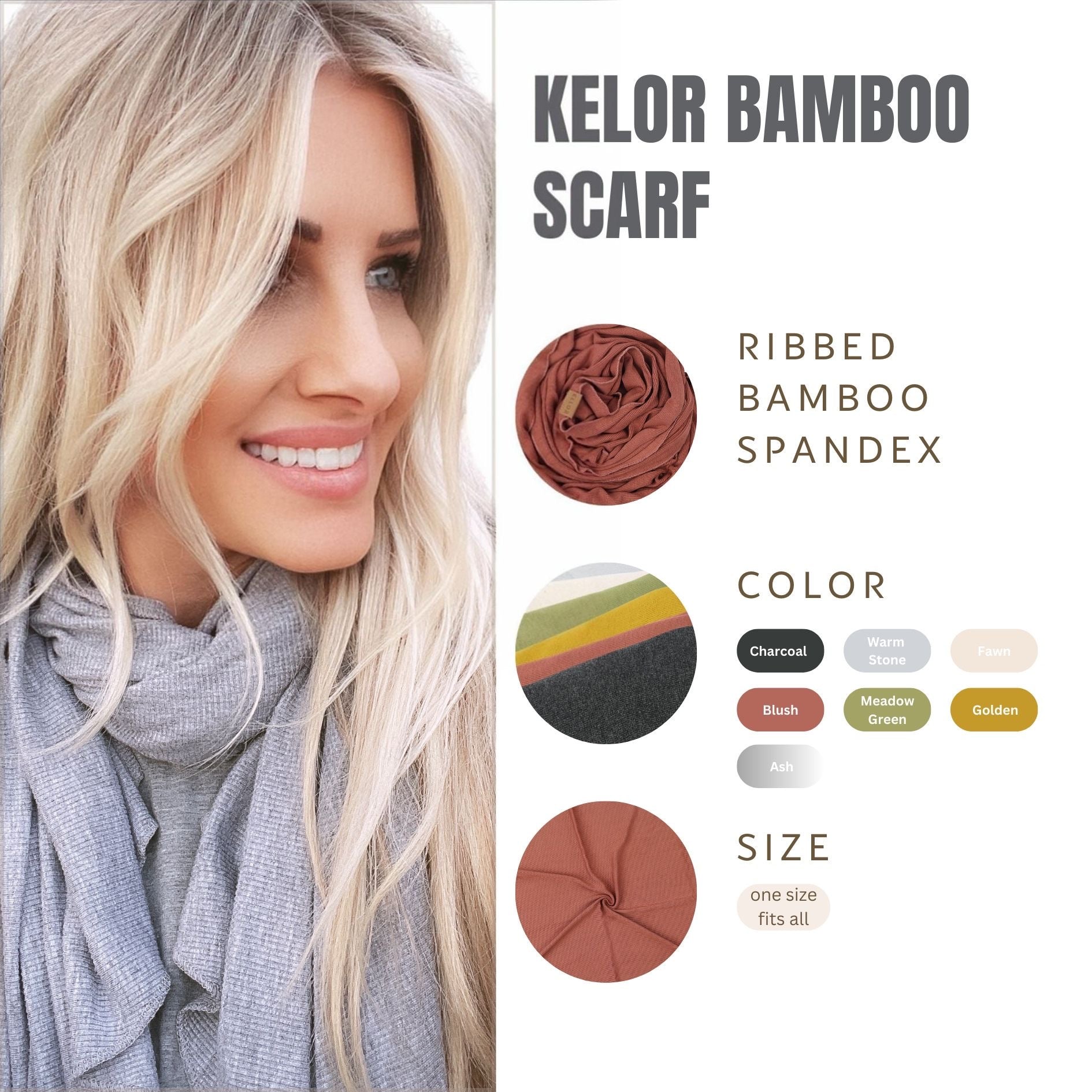 KELOR Luxury Bamboo Scarf Wrap - Blush Pink